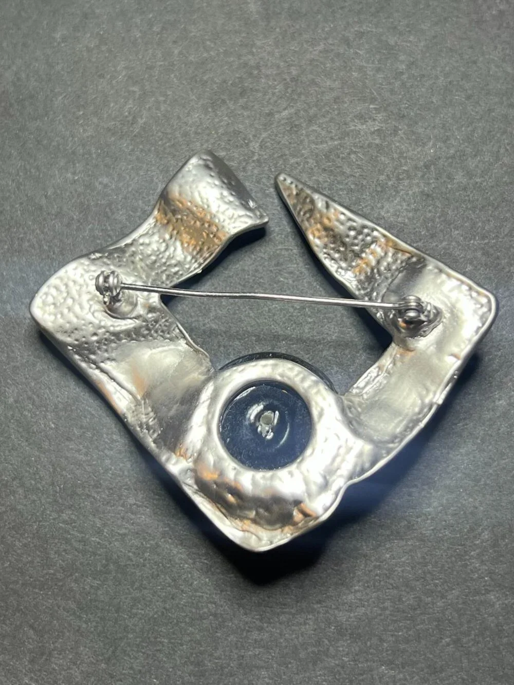 VTG 1980s Abstract Modernist Silver Tone Black Onyx Cabachon Brutalist Brooch